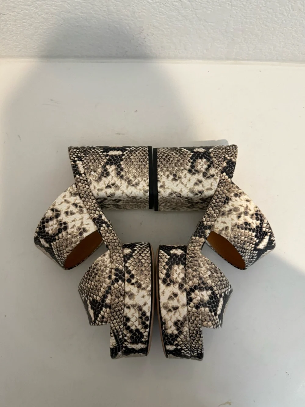 Chloé Odina Mule Snakeskin-Print Platform Block Heel Sandals Black Cream Tan 40